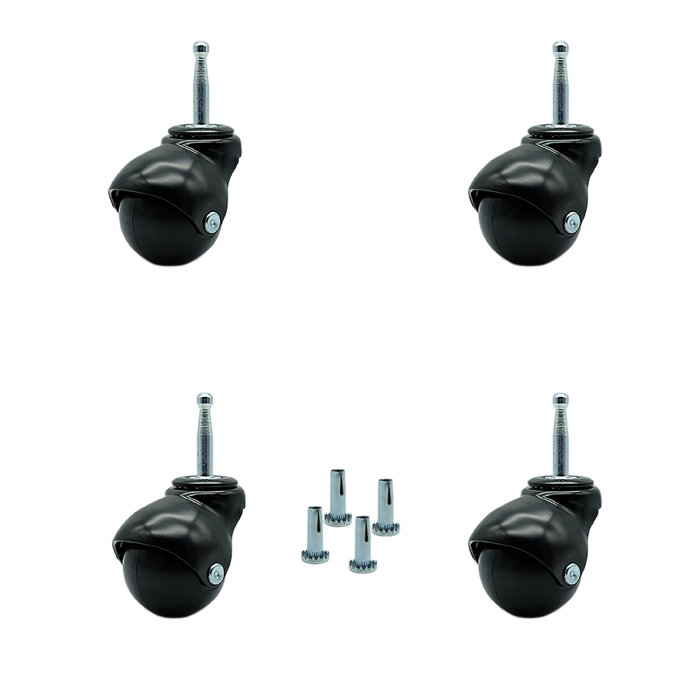 2 Inch Swivel Ball Caster Wheels for Furniture - Gloss Black Hooded Stem Casters with 5/16 Grip Neck Stem - 300 lbs. Total Capacity - Sockets Included - Set of 4 - Service Caster Brand — photo 1