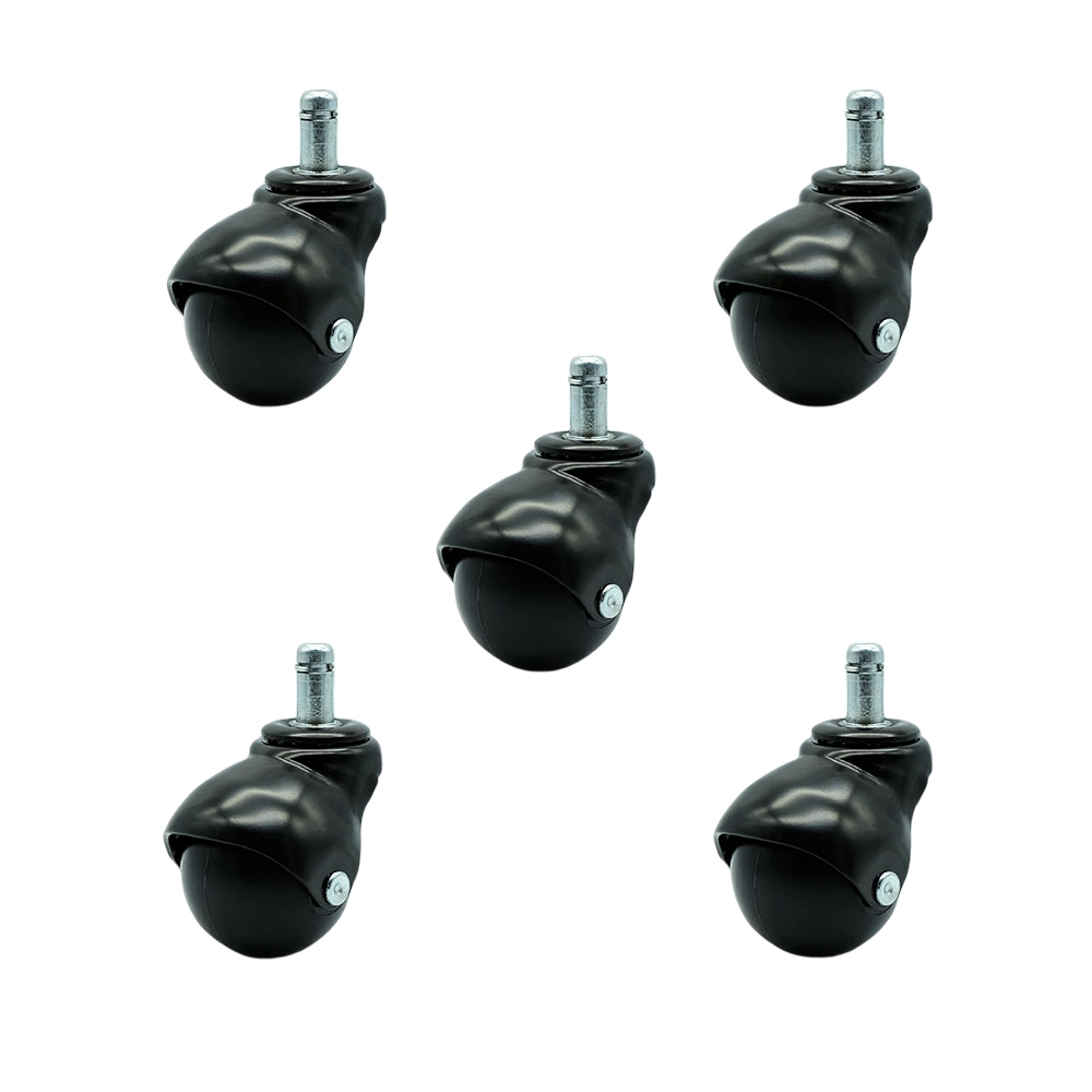 2 Inch Swivel Ball Caster Wheels for Furniture - Gloss Black Hooded Stem Casters with 7/16 Grip Ring Stem - 375 lbs. Total Capacity - Set of 5 – Service Caster Brand — photo 1