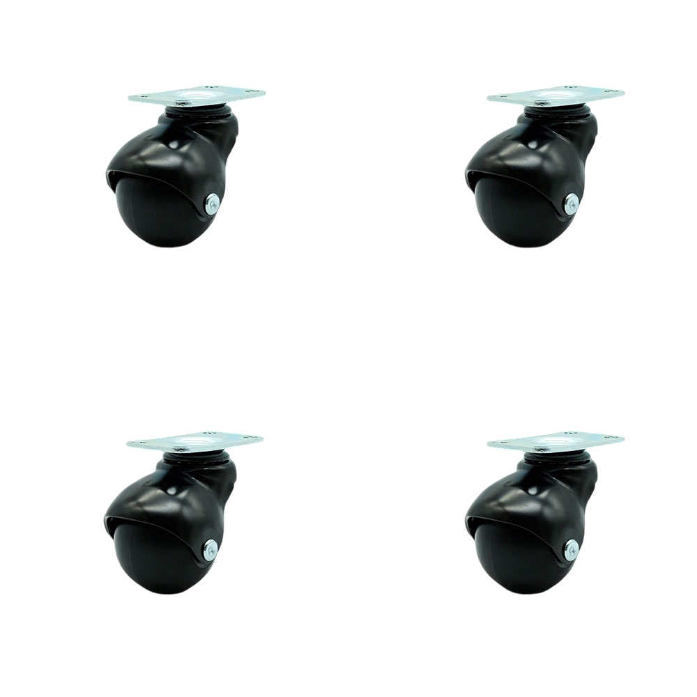 2 Inch Swivel Ball Caster Wheels for Furniture - Gloss Black Hooded Casters with Top Plate – Casters for Coffee Tables and Ottomans - 300 lbs. Total Capacity - Set of 4 – Service Caster Brand — photo 1
