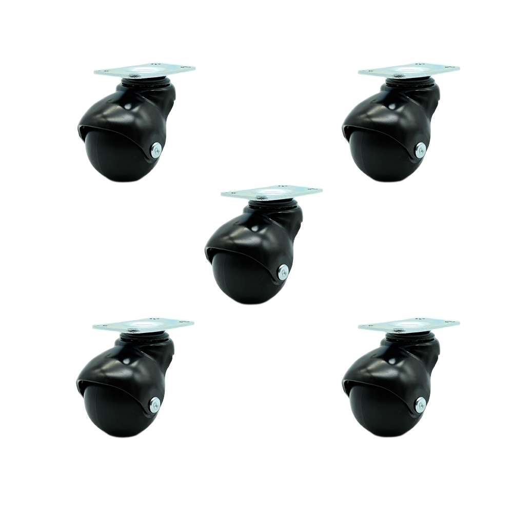 2 Inch Swivel Ball Caster Wheels for Furniture - Gloss Black Hooded Casters with Top Plate – Casters for Coffee Tables and Ottomans - 375 lbs. Total Capacity - Set of 5 – Service Caster Brand — photo 1