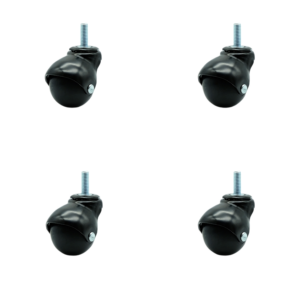 2 Inch Swivel Ball Caster Wheels for Furniture - Gloss Black Hooded Stem Casters with 3/8 Threaded Stem - 300 lbs. Total Capacity - Set of 4 – Service Caster Brand — photo 1