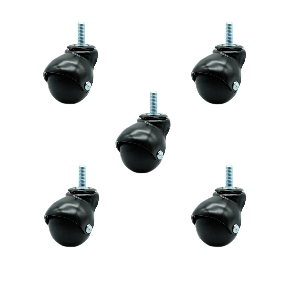 2 Inch Swivel Ball Caster Wheels for Furniture - Gloss Black Hooded Stem Casters with 3/8 Threaded Stem - 375 lbs. Total Capacity - Set of 5 – Service Caster Brand — photo 1