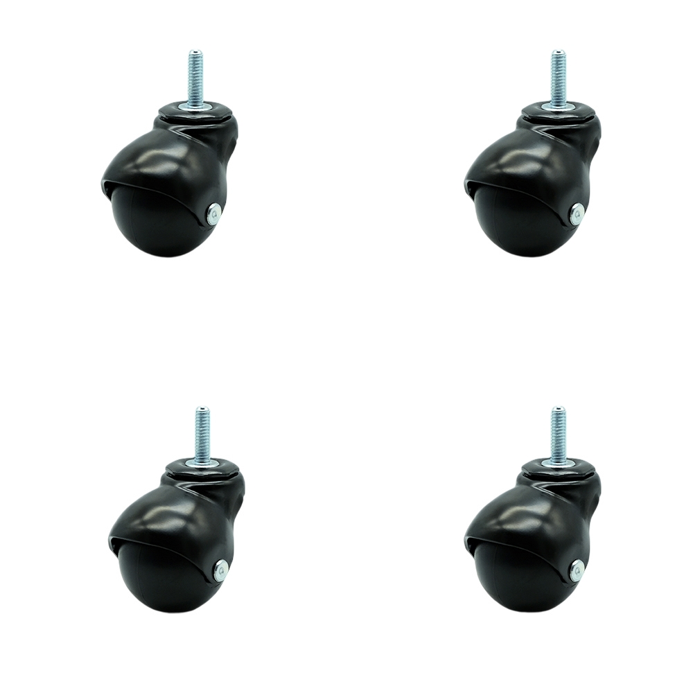 2 Inch Swivel Ball Caster Wheels for Furniture - Gloss Black Hooded Stem Casters with 5/16 Threaded Stem - 300 lbs. Total Capacity - Set of 4 – Service Caster Brand — photo 1