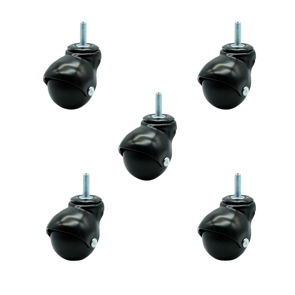2 Inch Swivel Ball Caster Wheels for Furniture - Gloss Black Hooded Stem Casters with 5/16 Threaded Stem - 375 lbs. Total Capacity - Set of 5 – Service Caster Brand — photo 1