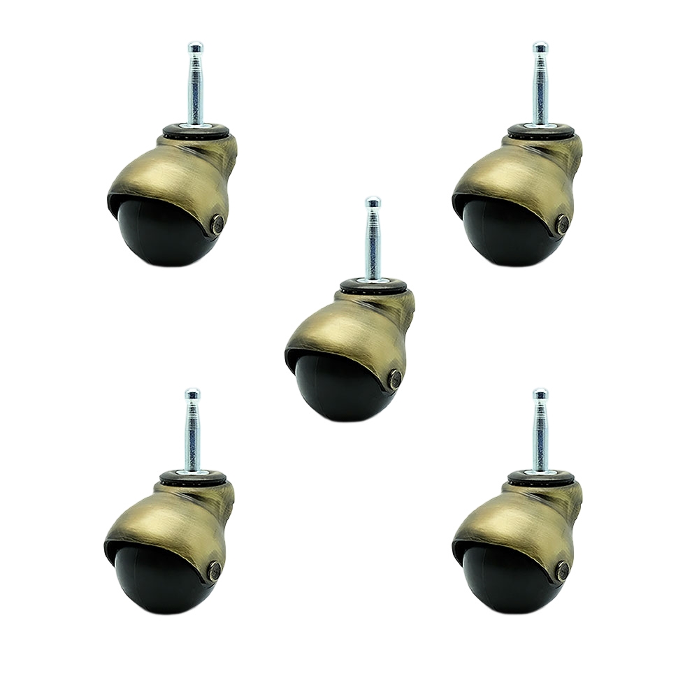 2 Inch Swivel Ball Caster Wheels for Furniture – Windsor Antique Brass Hooded Stem Casters with 5/16 Grip Neck Stem - 375 lbs. Total Capacity - Sockets Included - Set of 5 - Service Caster Brand — photo 1
