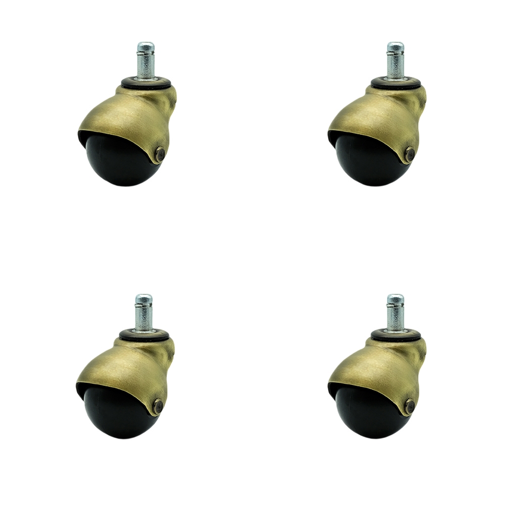 2 Inch Swivel Ball Caster Wheels for Furniture - Bright Brass Hooded Stem Casters with 7/16 Grip Ring Stem - 300 lbs. Total Capacity - Set of 4 – Service Caster Brand — photo 1