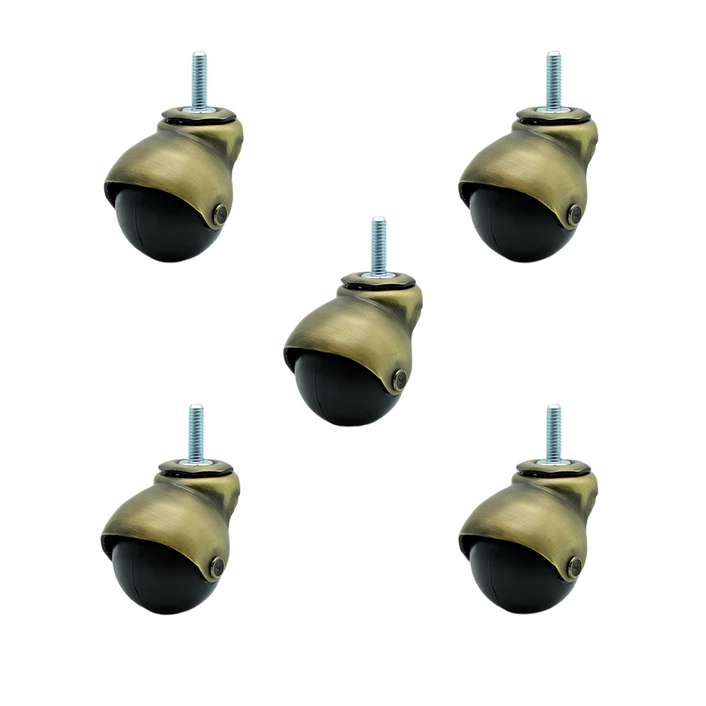 2 Inch Swivel Ball Caster Wheels for Furniture – Windsor Antique Brass Hooded Stem Casters with 5/16 Threaded Stem - 375 lbs. Total Capacity - Set of 5 – Service Caster Brand — photo 1