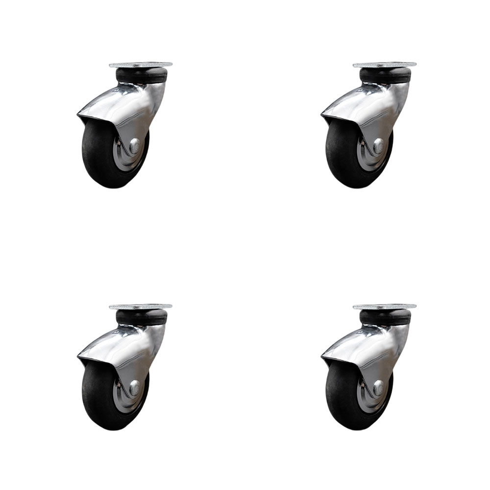 3 Inch Swivel Caster Wheels for Furniture - Bright Chrome Hooded Neoprene Rubber Wheel with Top Plate - Casters for Coffee Tables and Ottomans - 440 lbs. Total Capacity-Set of 4 - Service Caster Brand — photo 1