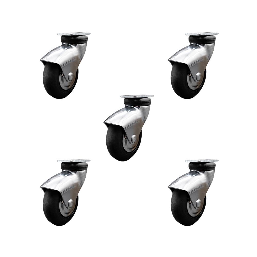 3 Inch Swivel Caster Wheels for Furniture - Bright Chrome Hooded Neoprene Rubber Wheel with Top Plate - Casters for Coffee Tables and Ottomans - 550 lbs. Total Capacity-Set of 5 - Service Caster Brand — photo 1