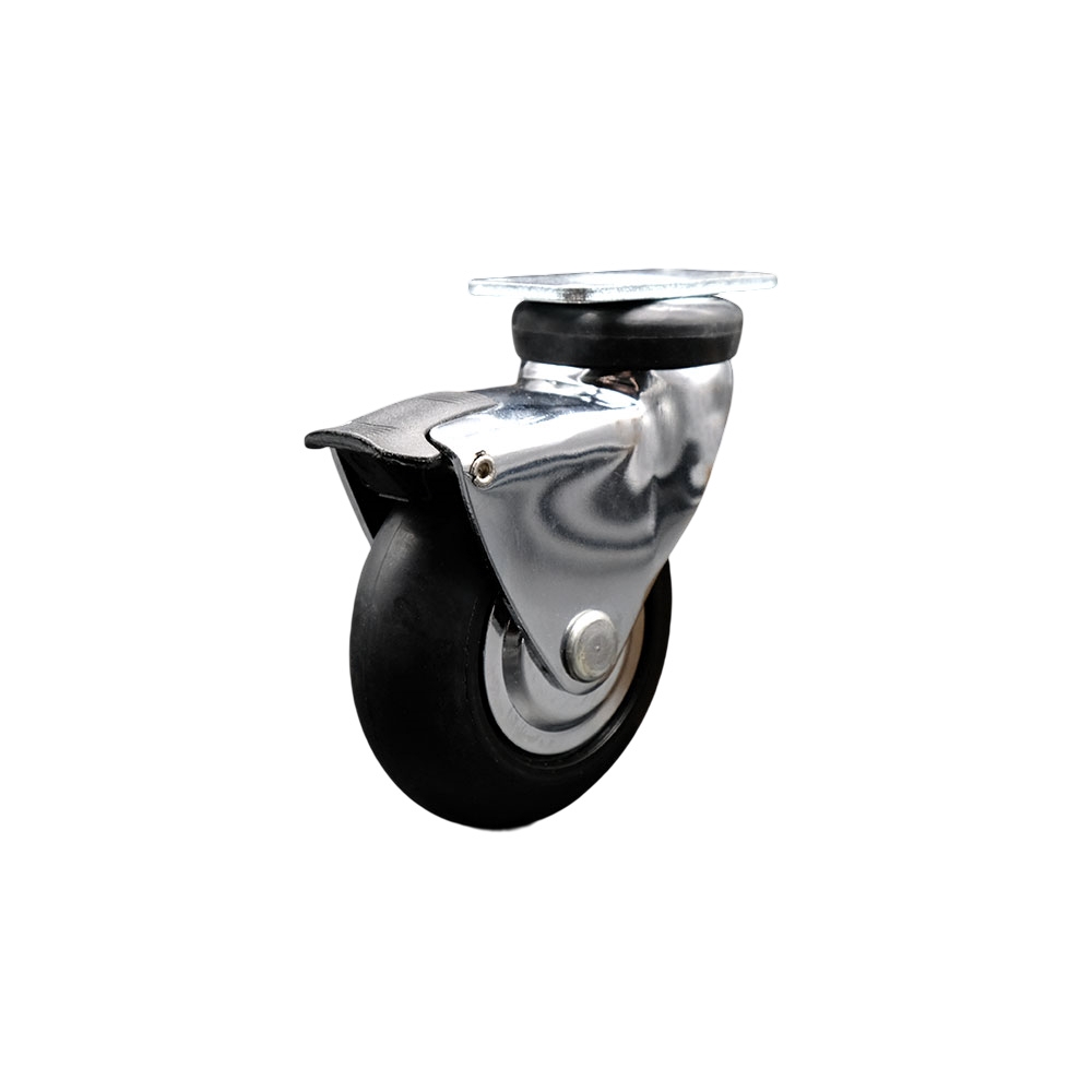 3 Inch Swivel Caster Wheels for Furniture - Bright Chrome Hooded Neoprene Rubber Wheel with Top Plate and Brake - Casters for Coffee Tables and Ottomans - 110 lbs. Per Caster - Service Caster Brand — photo 1