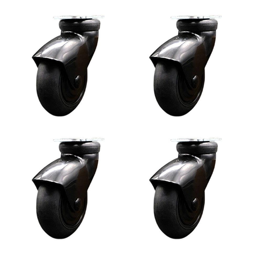3 Inch Swivel Caster Wheels for Furniture - Black Hooded Neoprene Rubber Wheel with Top Plate - Casters for Coffee Tables and Ottomans - 440 lbs. Total Capacity - Set of 4 - Service Caster Brand — photo 1