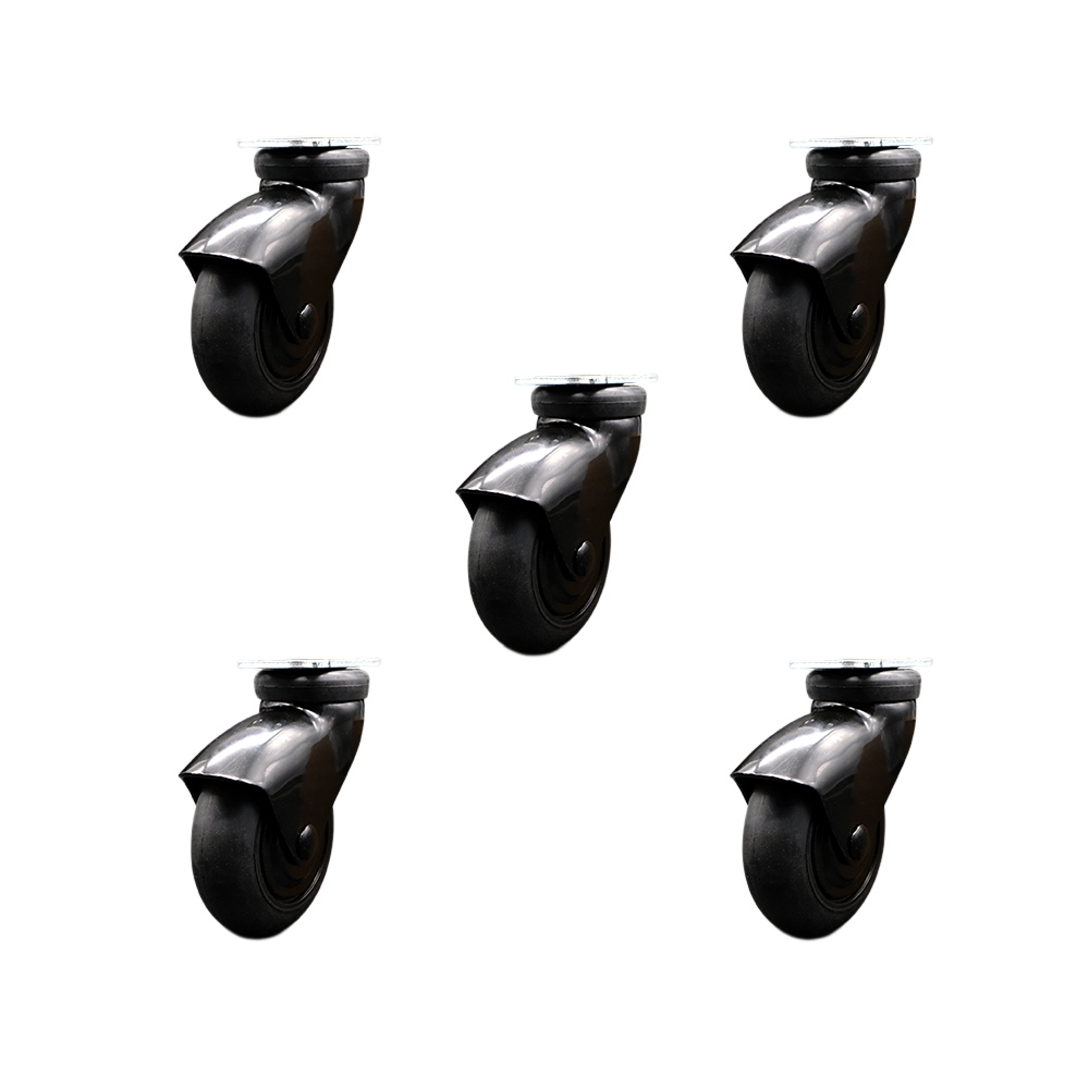 3 Inch Swivel Caster Wheels for Furniture - Black Hooded Neoprene Rubber Wheel with Top Plate - Casters for Coffee Tables and Ottomans - 550 lbs. Total Capacity - Set of 5 - Service Caster Brand — photo 1