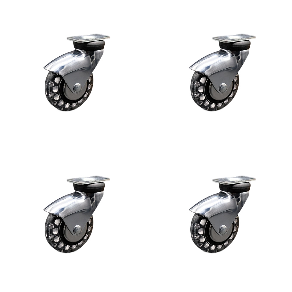 3 Inch Swivel Caster Wheels for Furniture – Bright Chrome Hooded Polyurethane Wheel with Top Plate - Casters for Coffee Tables and Ottomans - 480 lbs. Total Capacity - Set of 4 - Service Caster Brand — photo 1
