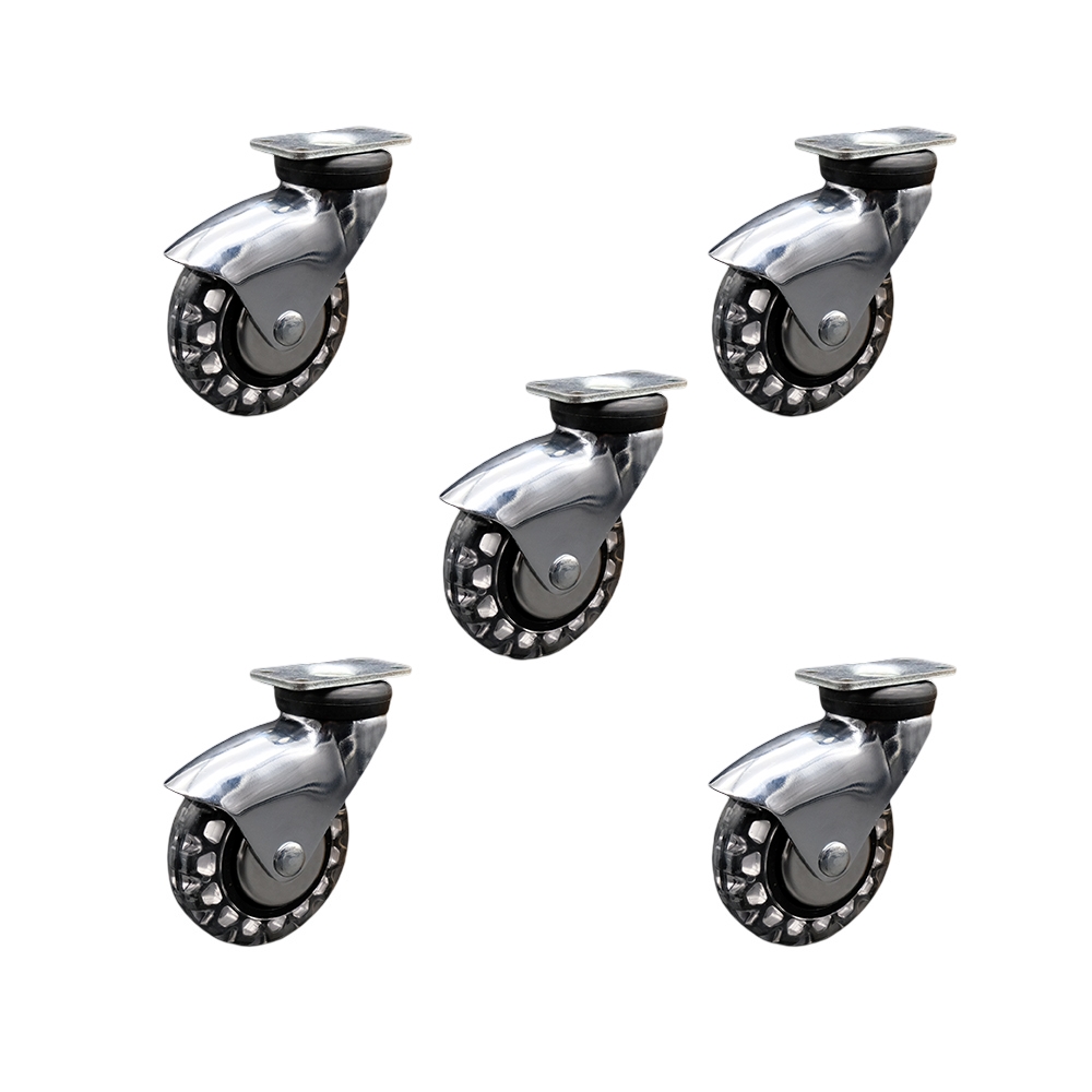 3 Inch Swivel Caster Wheels for Furniture – Bright Chrome Hooded Polyurethane Wheel with Top Plate - Casters for Coffee Tables and Ottomans - 600 lbs. Total Capacity - Set of 5 - Service Caster Brand — photo 1