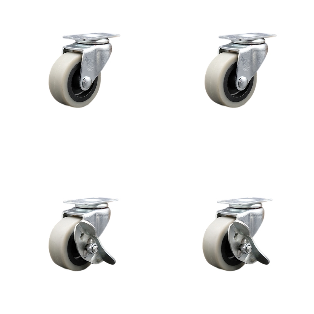 2 Inch Swivel Top Plate Thermoplastic Rubber Casters Set of 4 - Includes 4 Swivel with 2 Side Lock Brakes - 320 lbs. Total Capacity - Service Caster Brand — photo 1