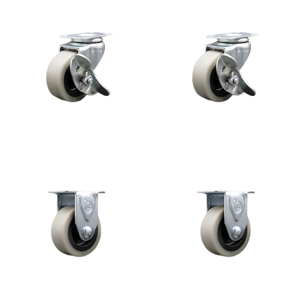 2 Inch Swivel Top Plate Thermoplastic Rubber Casters Set of 4 - Includes 2 Swivel Casters with Side Lock Brakes and 2 Rigid Casters - 320 lbs. Total Capacity - Service Caster Brand — photo 1