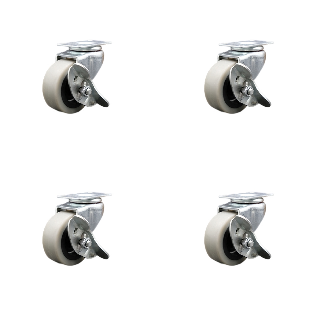 2 Inch Swivel Thermoplastic Rubber Caster Wheels with Top Plate and Brake - 320 lbs. Total Capacity - Set of 4 - Service Caster Brand — photo 1