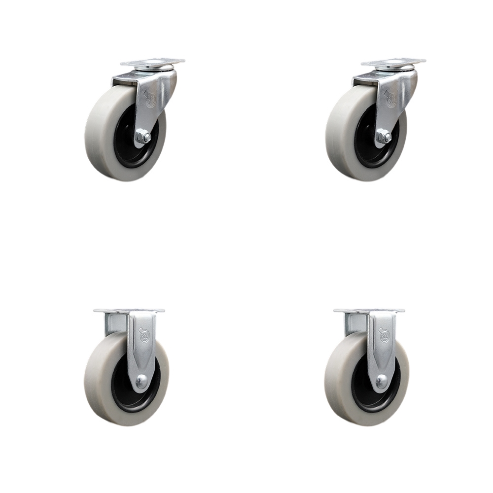 3 Inch Thermoplastic Rubber Casters Set of 4 - 1-3/16 Inch by 2 Inch Overall Top Plate - Includes 2 Swivel Casters and 2 Rigid Casters - 440 lbs. Total Capacity - Service Caster Brand — photo 1