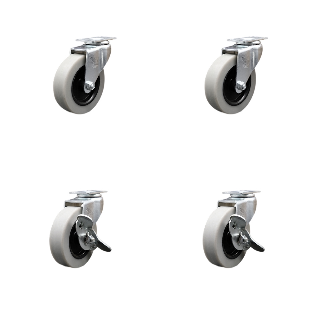 3 Inch Thermoplastic Rubber Casters Set of 4 - 1-3/16 Inch by 2 Inch Overall Top Plate - Includes 4 Swivel with 2 Side Lock Brakes - 440 lbs. Total Capacity - Service Caster Brand — photo 1