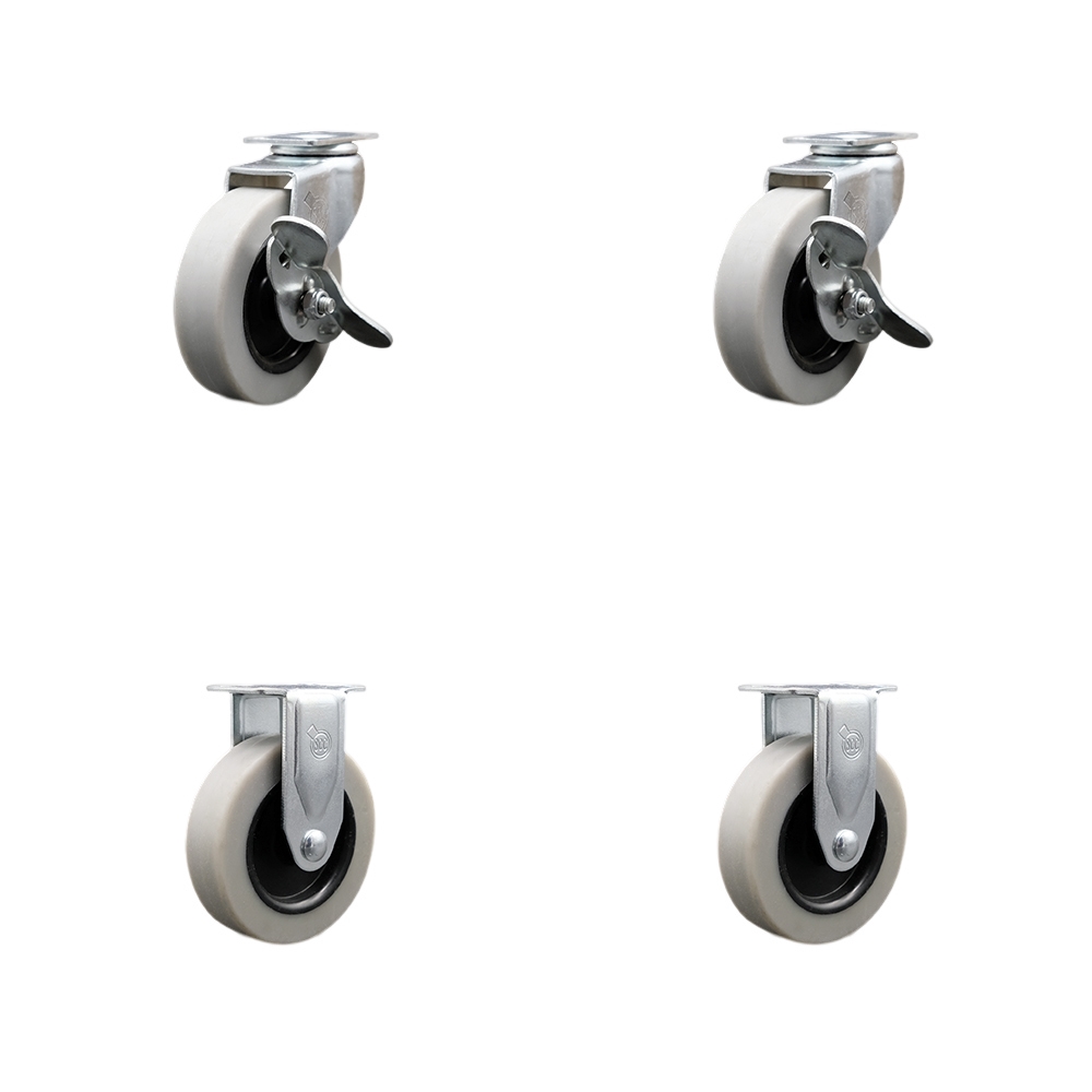 3 Inch Thermoplastic Rubber Casters Set of 4 - 1-3/16 Inch by 2 Inch Overall Top Plate-Includes 2 Swivel Casters with Side Lock Brakes and 2 Rigid Casters-440 lbs. Total Capacity- Service Caster Brand — photo 1