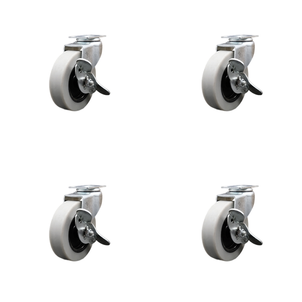 3 Inch Swivel Thermoplastic Rubber Caster Wheels with 1-3/16 Inch by 2 Inch Overall Top Plate and Brake - 440 lbs. Total Capacity - Set of 4 - Service Caster Brand — photo 1