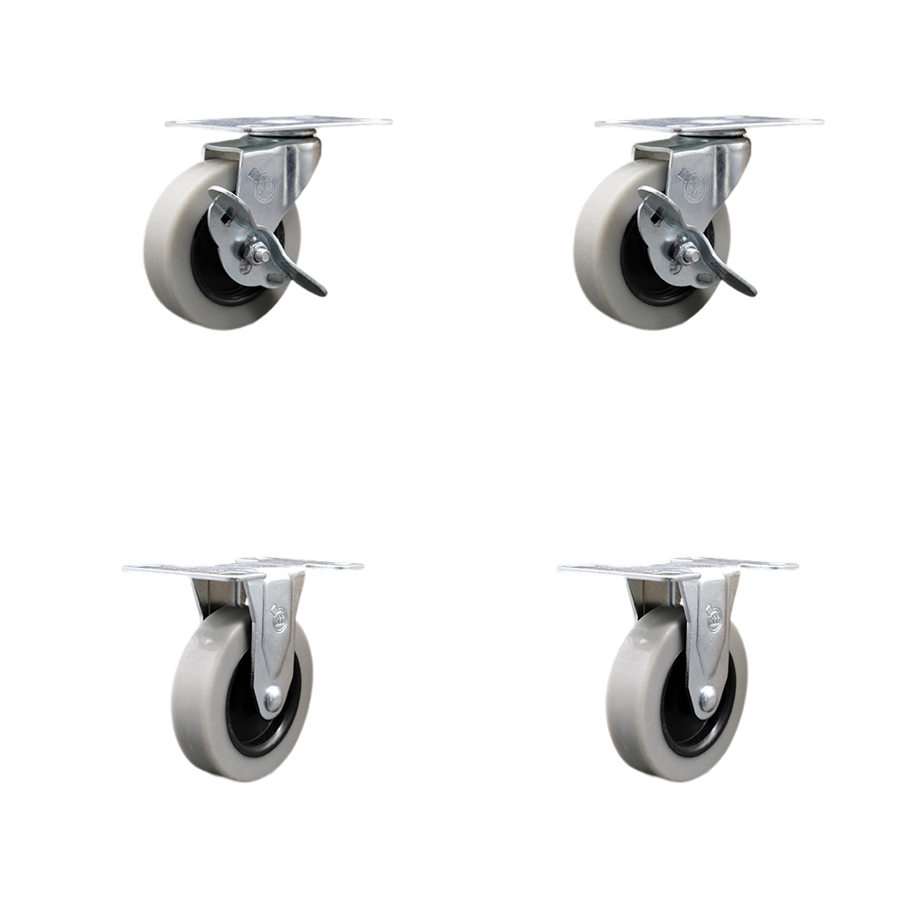 3 Inch Thermoplastic Rubber Casters Set of 4-2-3/8 Inch by 3-5/8 Inch Overall Top Plate-Includes 2 Swivel Casters with Side Lock Brakes and 2 Rigid Casters-440lbs. Total Capacity- Service Caster Brand — photo 1