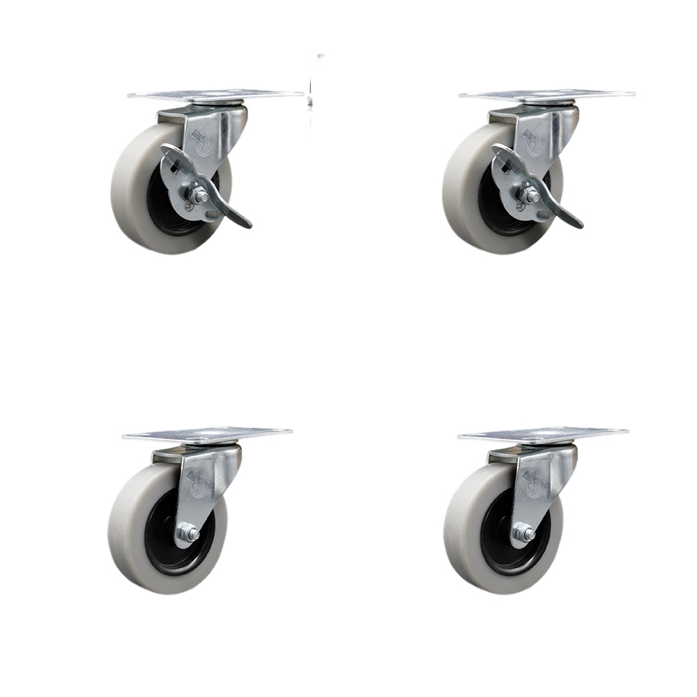 3 Inch Thermoplastic Rubber Casters Set of 4 - 2-3/8 Inch by 3-5/8 Inch Overall Top Plate - Includes 4 Swivel with 2 Side Lock Brakes - 440 lbs. Total Capacity - Service Caster Brand — photo 1