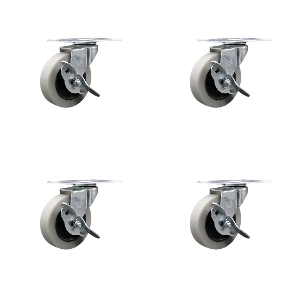 3 Inch Swivel Thermoplastic Rubber Caster Wheels with 2-3/8 Inch by 3-5/8 Inch Overall Top Plate and Brake - 440 lbs. Total Capacity - Set of 4 - Service Caster Brand — photo 1
