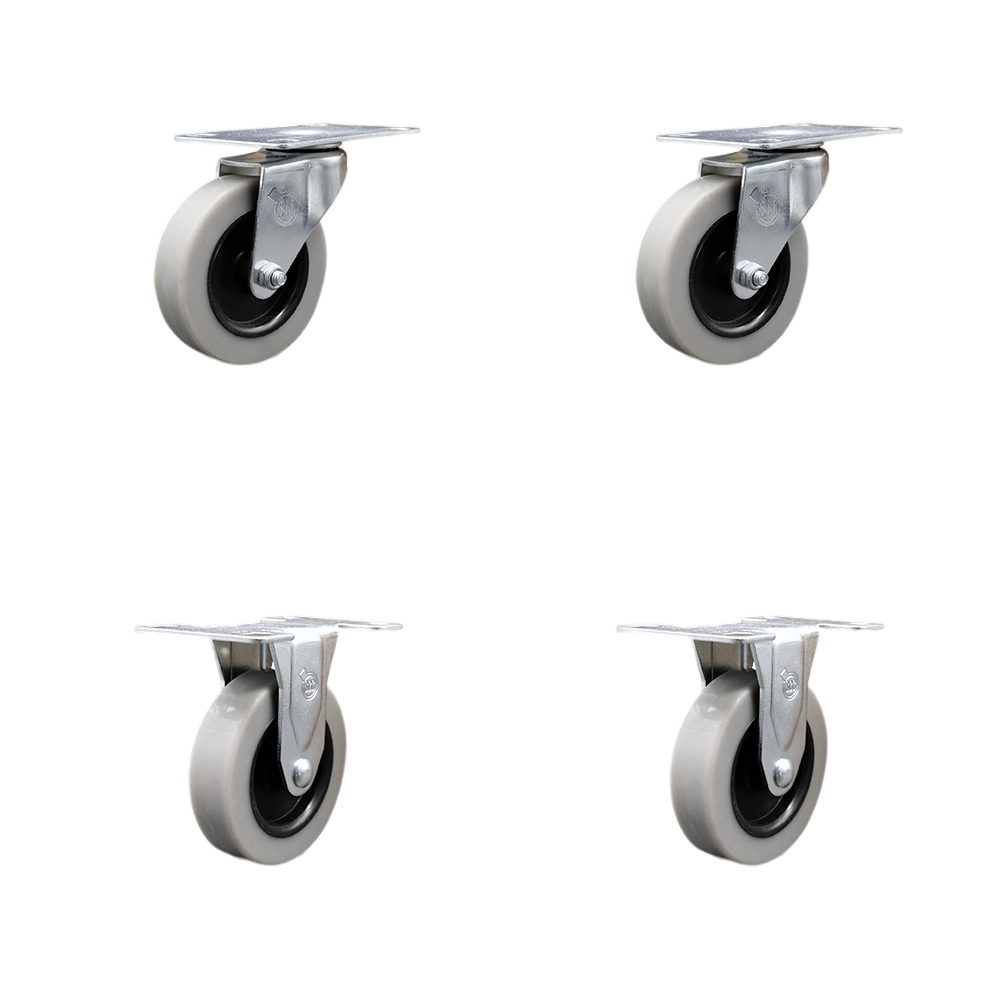 3 Inch Thermoplastic Rubber Casters Set of 4 - 2-3/8 Inch by 3-5/8 Inch Overall Top Plate - Includes 2 Swivel Casters and 2 Rigid Casters - 440 lbs. Total Capacity - Service Caster Brand — photo 1