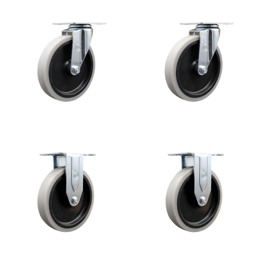 Service Caster Brand Replacement Set for Rapids Casters 4L244 - Swivel Top Plate Casters with 5 Inch Thermoplastic Rubber Wheels - Includes 2 Swivel Casters and 2 Rigid Casters - Fits Utility Cart — photo 1