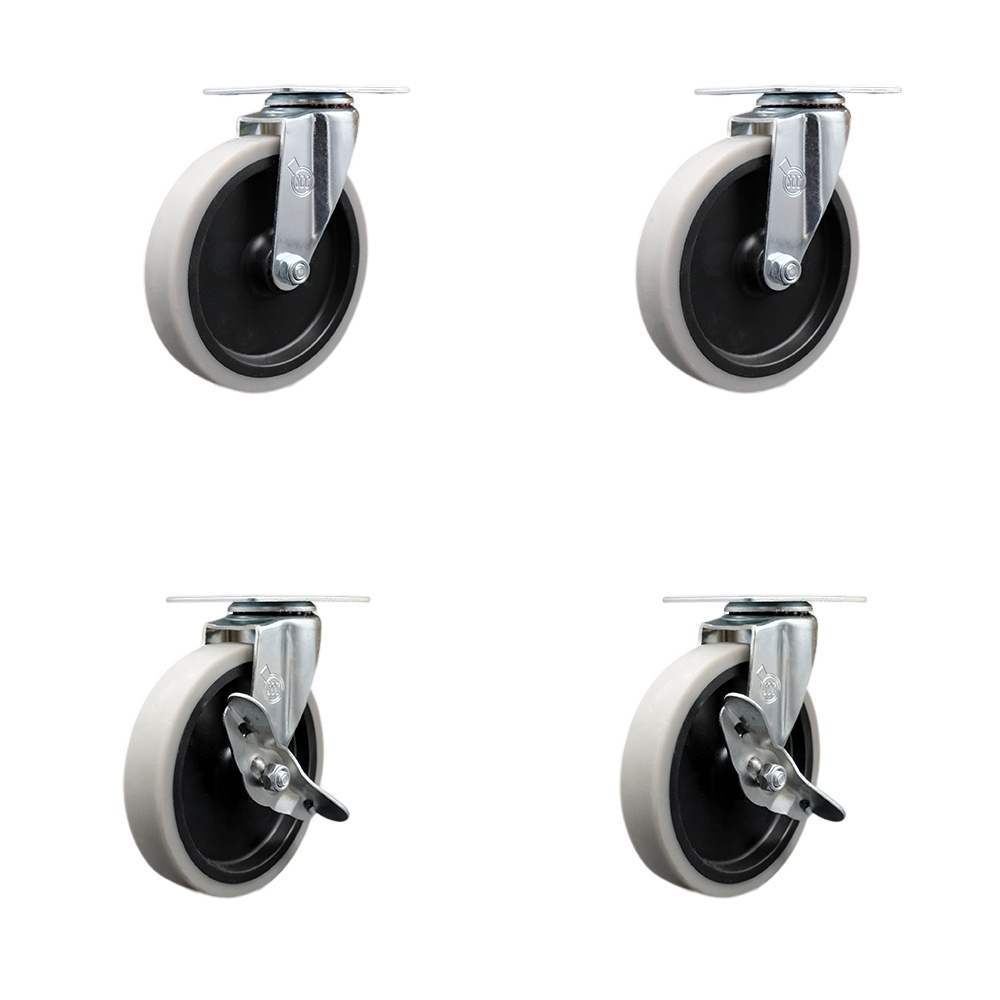 5 Inch Swivel Top Plate Thermoplastic Rubber Casters Set of 4 - Includes 4 Swivel with 2 Side Lock Brakes - 520 lbs. Total Capacity - Service Caster Brand — photo 1