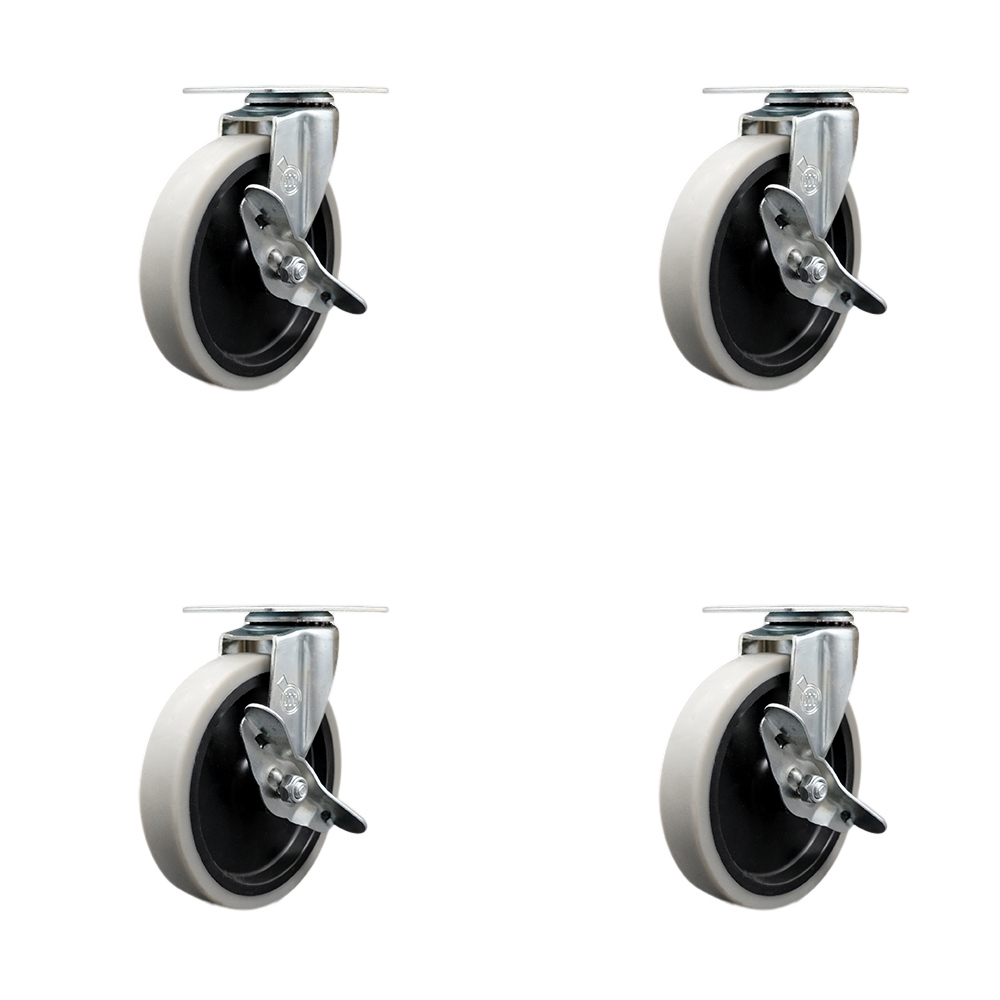 5 Inch Swivel Thermoplastic Rubber Caster Wheels with Top Plate and Brake - 520 lbs. Total Capacity - Set of 4 - Service Caster Brand — photo 1