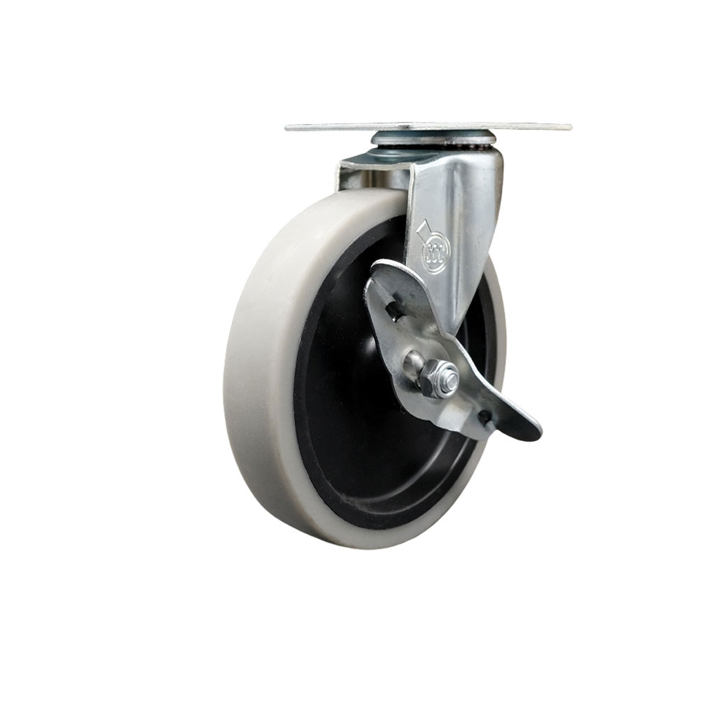 5 Inch Swivel Thermoplastic Rubber Caster Wheel with Top Plate and Brake - 130 lbs. Per Caster - Service Caster Brand — photo 1
