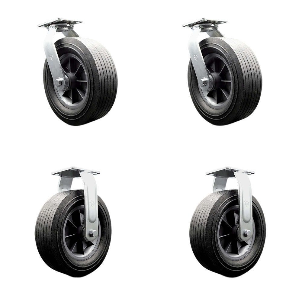 BBQ Smoker Grill Flat Free All Terrain Caster Wheel Set – 10 Inch Easy Roll, No Flat, Maintenance Free Solid Rubber Wheels – Industrial Grade – 2 Swivel and 2 Rigid Casters – Set of 4 – Service Caster — photo 1