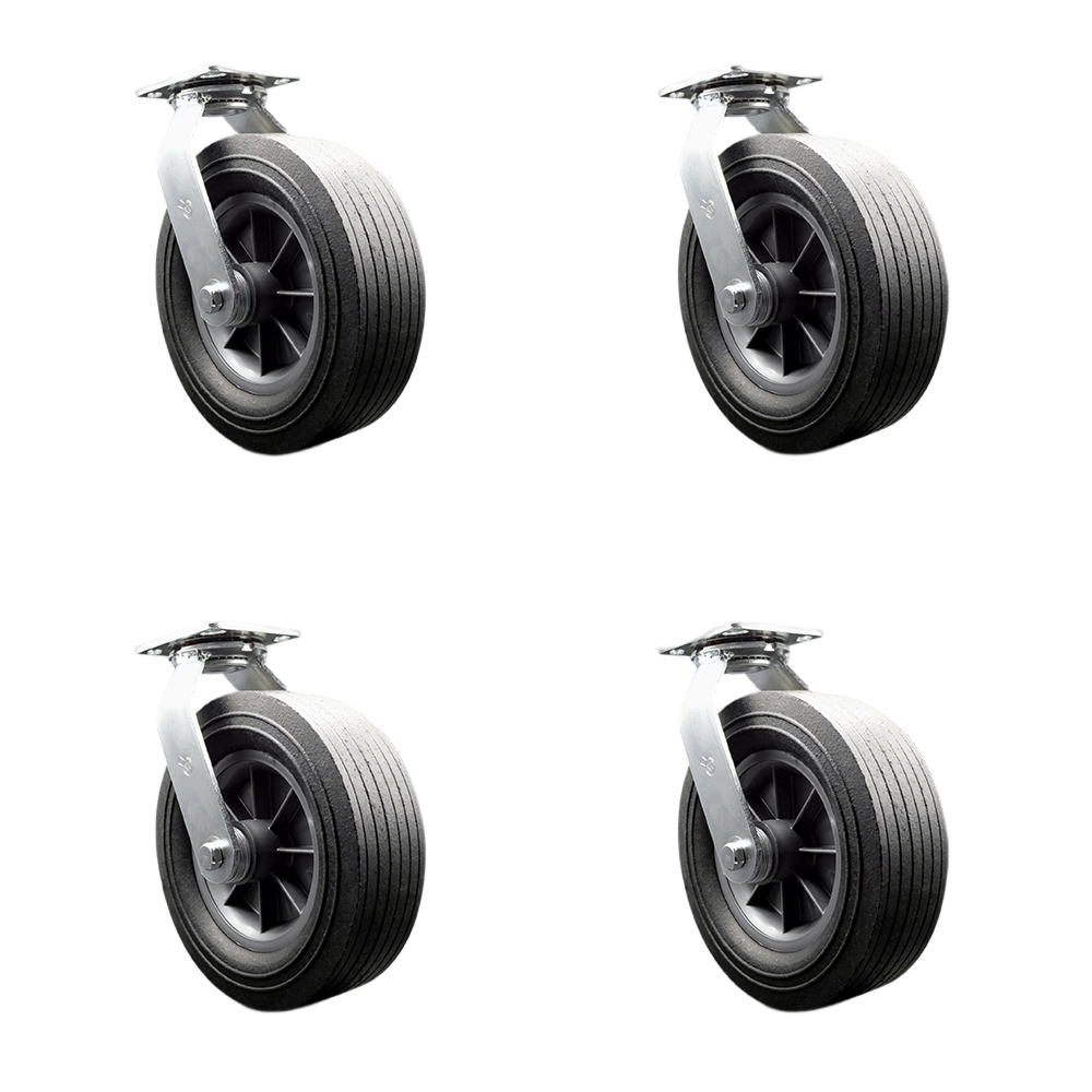 10 Inch Swivel Semi Pneumatic Casters Set of 4 - Black Solid Rubber Wheels - Includes 4 Swivel - Heavy Duty Casters - 2,600 lbs. Total Capacity - Service Caster Brand — photo 1