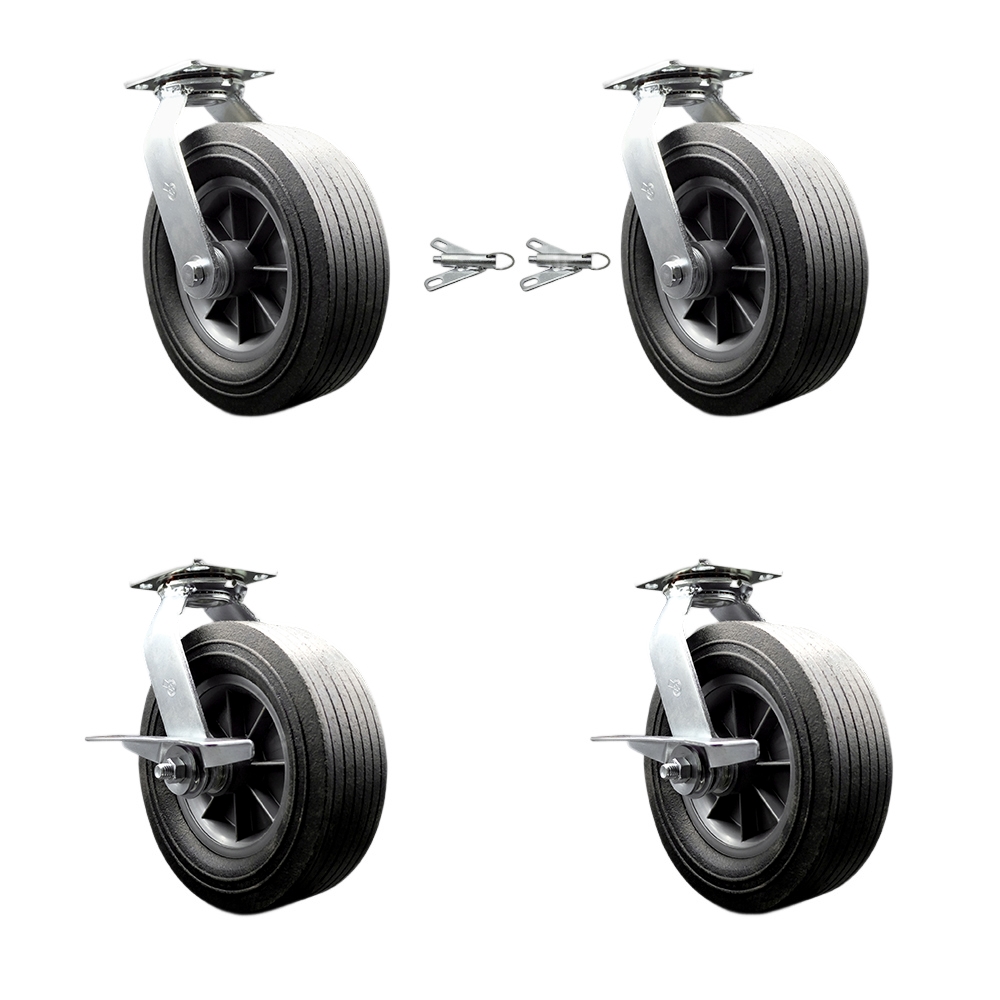 10 Inch Swivel Semi Pneumatic Casters Set of 4 - Black Solid Rubber Wheels - Includes 2 Swivel with Bolt on Swivel Locks and 2 Swivel with Brakes - Heavy Duty Casters - Service Caster Brand — photo 1