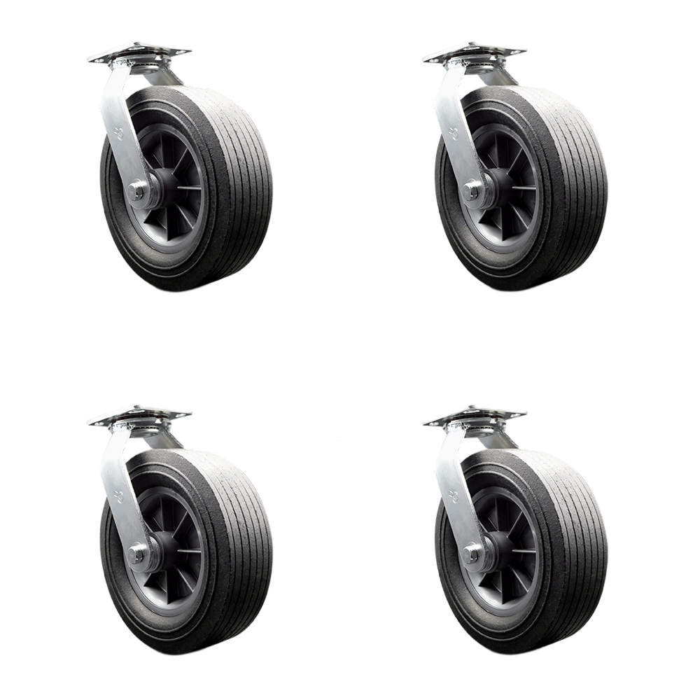 10 Inch Swivel Semi Pneumatic Casters Set of 4 - Black Solid Rubber Wheels - Includes 4 Swivel with Bolt on Swivel Locks - Heavy Duty Casters - 2,600 lbs. Total Capacity - Service Caster Brand — photo 1