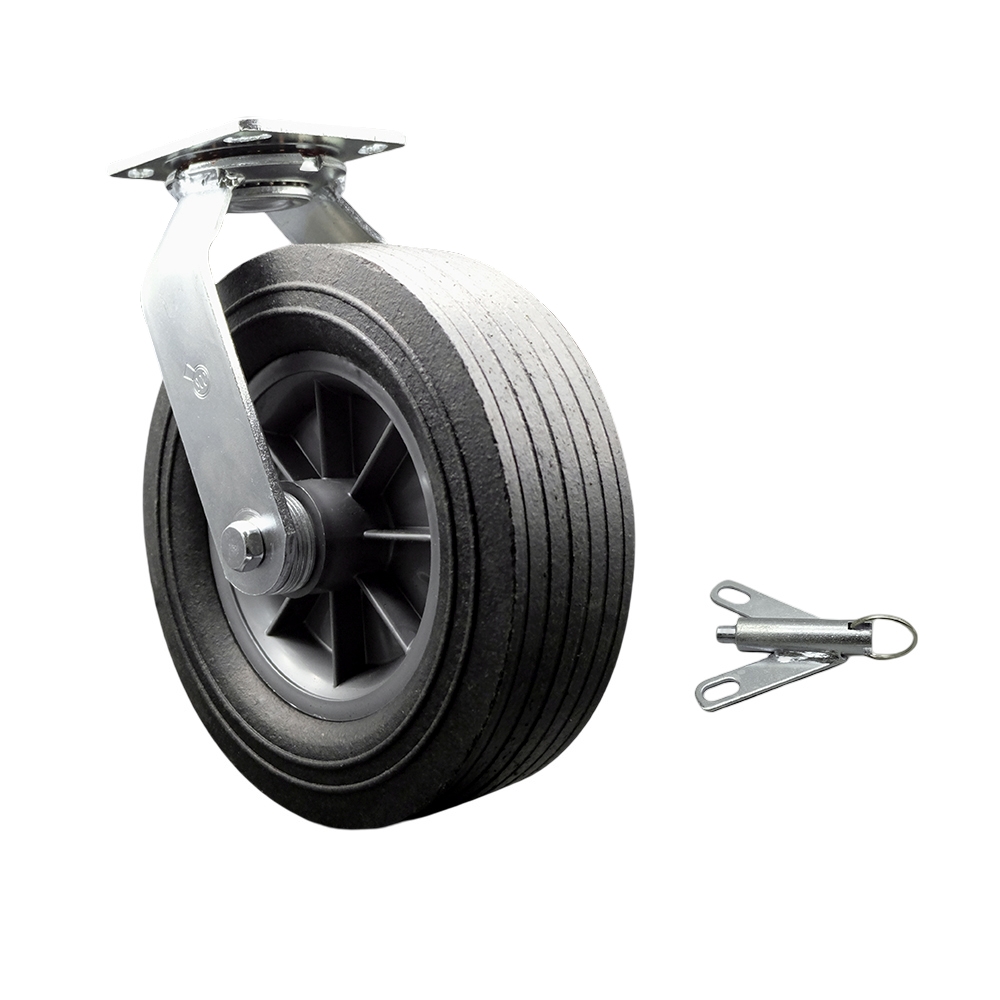10 Inch Swivel Semi Pneumatic Caster - Black Solid Rubber Wheel and Bolt on Swivel Lock - Heavy Duty Caster - 650 lbs. Capacity/Caster - Service Caster Brand — photo 1