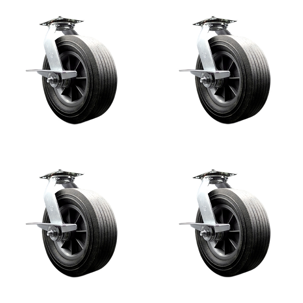 CST10 Greenlee GMX Cart Caster Set – MA6065 GMX Material Cart - Heavy Duty Replacement – Semi-Pneumatic Wheel – Includes 4 Swivel Casters with Brakes - Set of 4 - Service Caster Brand — photo 1