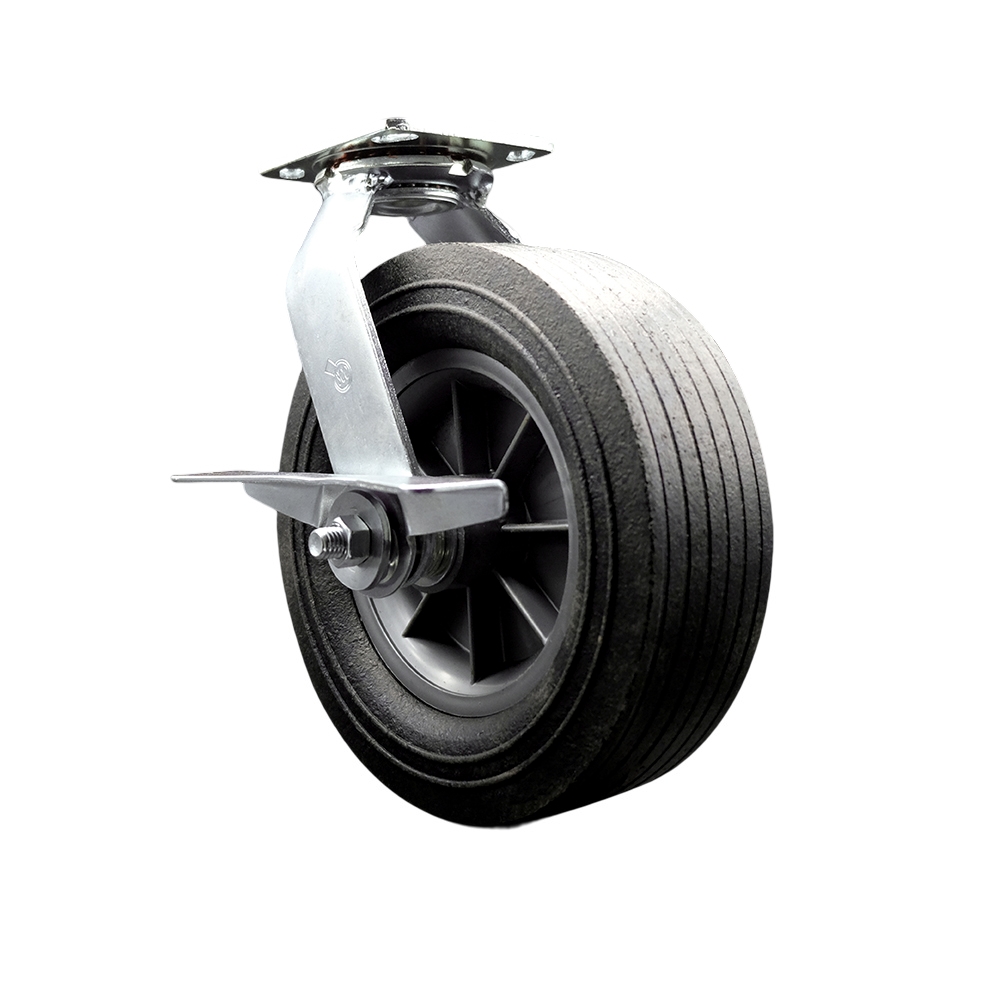 BBQ Smoker Grill Flat Free All Terrain Swivel Caster with Side Lock Brake – 10 Inch Easy Rolling, Maintenance Free Solid Rubber Wheel – No Flat Industrial Grade Caster Wheel – Service Caster Brand — photo 1