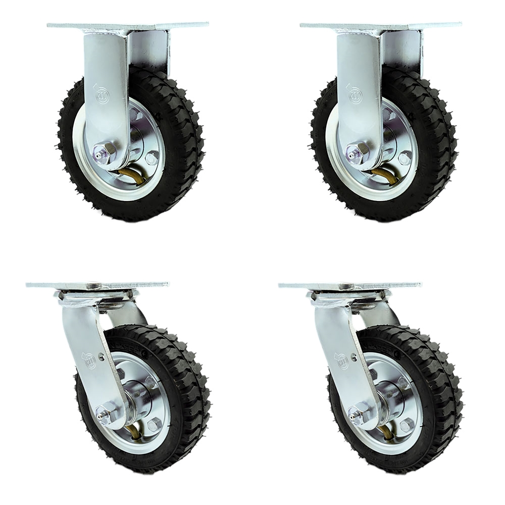 6 Inch Swivel Pneumatic Casters Set of 4 - Black Rubber Wheels - Includes 2 Swivel and 2 Rigid - Heavy Duty Casters - 1,000 lbs. Total Capacity - Service Caster Brand — photo 1
