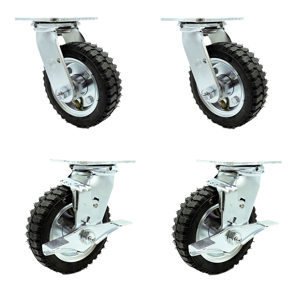 6 Inch Swivel Pneumatic Casters Set of 4 - Black Rubber Wheels - Includes 2 Swivel with Brakes and 2 Swivel - Heavy Duty Casters - 1,000 lbs. Total Capacity - Service Caster Brand — photo 1