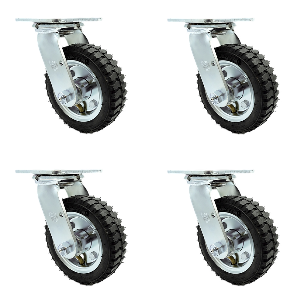 6 Inch Swivel Pneumatic Casters Set of 4 - Black Rubber Wheels - Includes 4 Swivel - Heavy Duty Casters - 1,000 lbs. Total Capacity - Service Caster Brand — photo 1