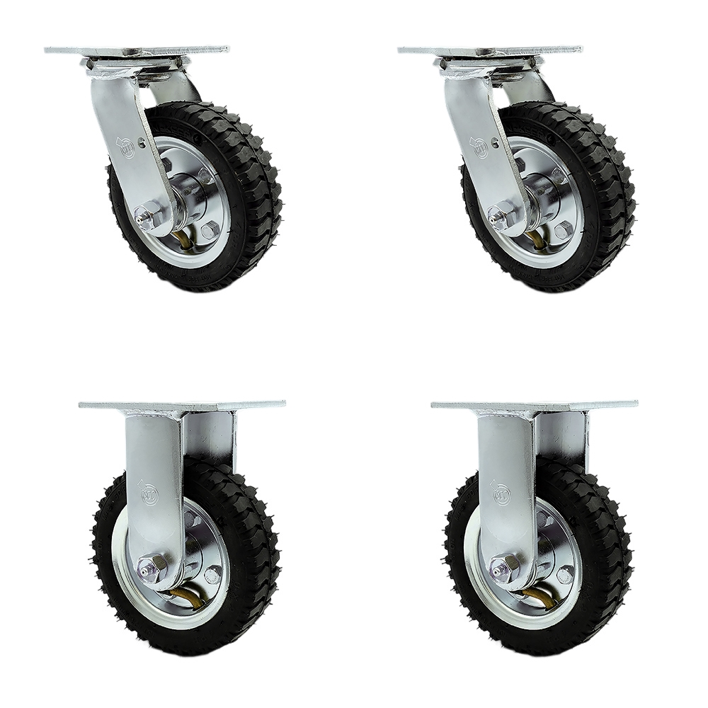 6 Inch Swivel Pneumatic Casters Set of 4 - Black Rubber Wheels - Includes 2 Swivel with Bolt on Swivel Locks and 2 Rigid - Heavy Duty Casters - 1,000 lbs. Total Capacity - Service Caster Brand — photo 1