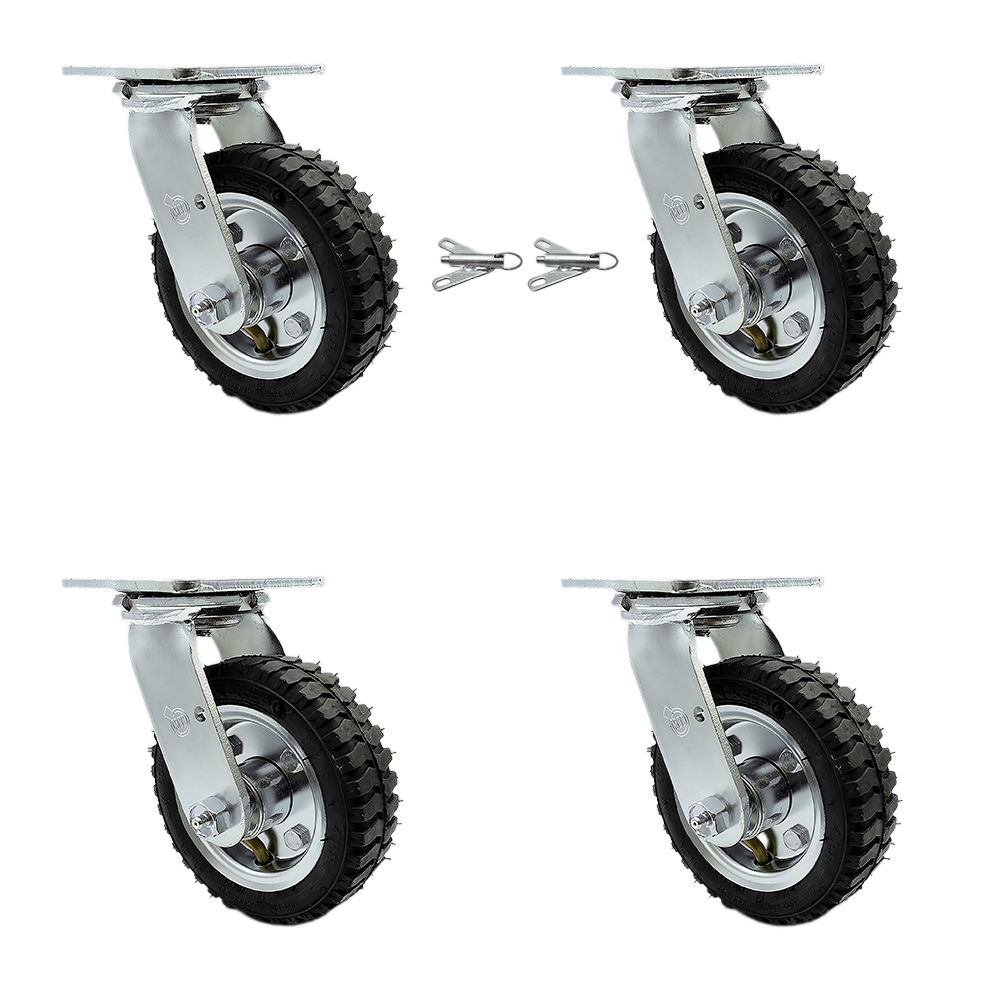 6 Inch Swivel Pneumatic Casters Set of 4 - Black Rubber Wheels - Includes 4 Swivel with 2 Bolt on Swivel Locks - Heavy Duty Casters - 1,000 lbs. Total Capacity - Service Caster Brand — photo 1