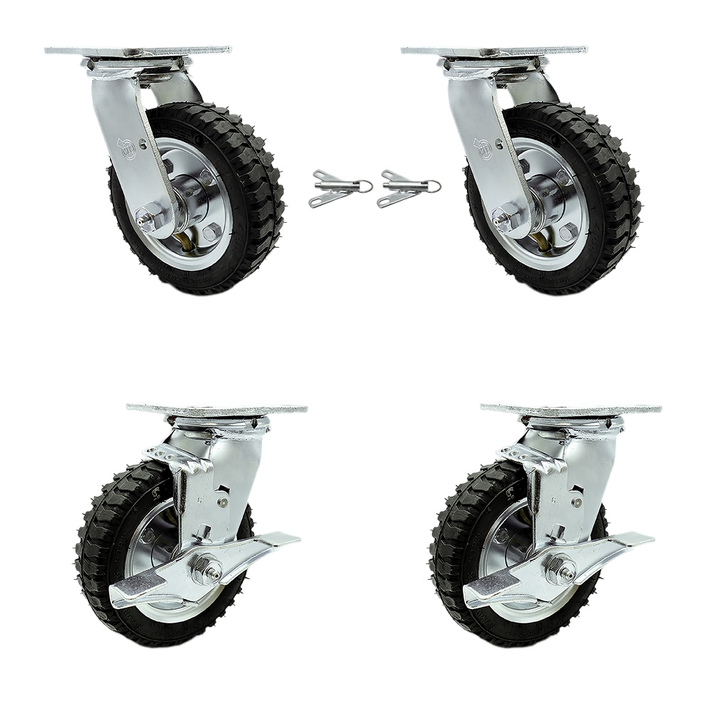 6 Inch Swivel Pneumatic Casters Set of 4 - Black Rubber Wheels - Includes 2 Swivel with Bolt on Swivel Locks and 2 Swivel with Brakes-Heavy Duty Casters-1,000 lbs. Total Capacity- Service Caster Brand — photo 1