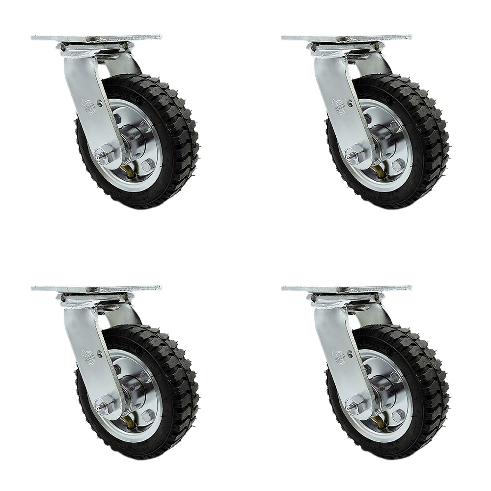 6 Inch Swivel Pneumatic Casters Set of 4 - Black Rubber Wheels - Includes 4 Swivel with Bolt on Swivel Locks - Heavy Duty Casters - 1,000 lbs. Total Capacity - Service Caster Brand — photo 1