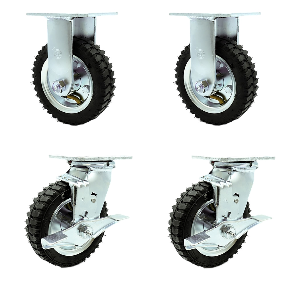 6 Inch Swivel Pneumatic Casters Set of 4 - Black Rubber Wheels - Includes 2 Swivel with Brakes and 2 Rigid - Heavy Duty Casters - 1,000 lbs. Total Capacity - Service Caster Brand — photo 1