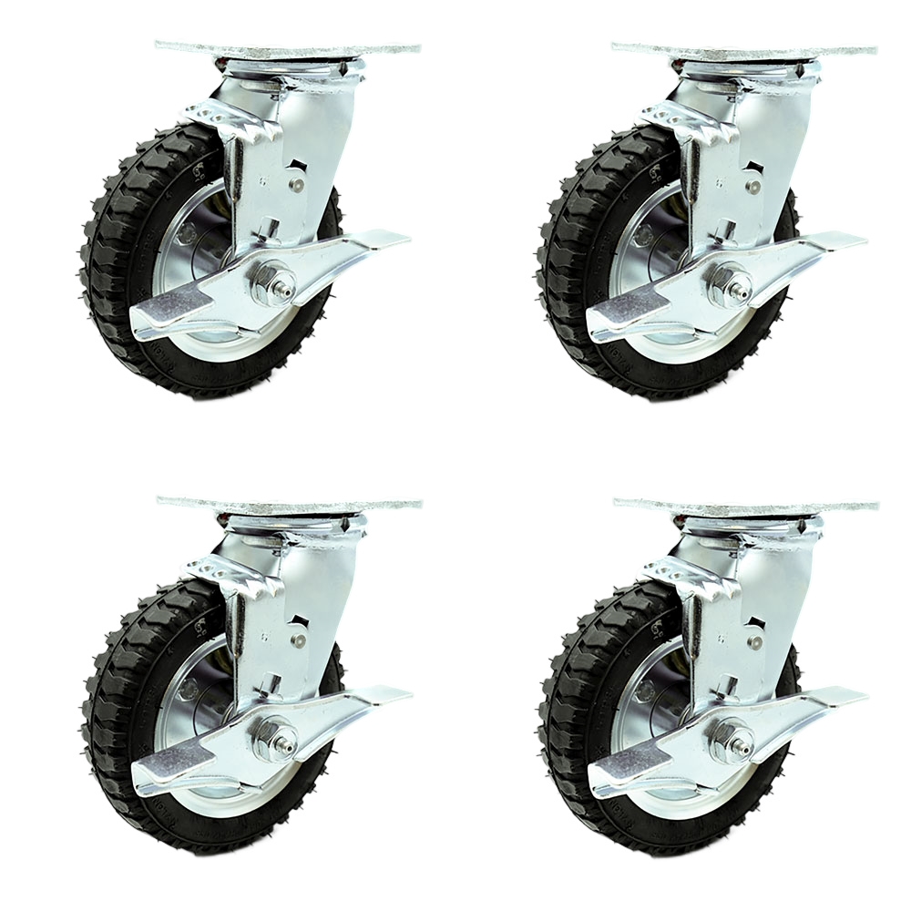 6 Inch Swivel Pneumatic Casters Set of 4 - Black Rubber Wheels - Includes 4 Swivel with Top Lock Brakes - Heavy Duty Casters - 1,000 lbs. Total Capacity - Service Caster Brand — photo 1