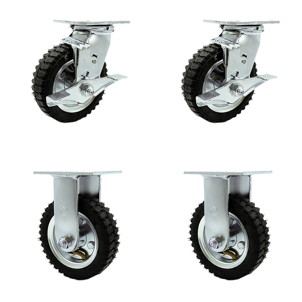 6 Inch Swivel Pneumatic Casters Set of 4 - Black Rubber Wheels - Includes 2 Swivel with Brakes and Bolt on Swivel Locks and 2 Rigid -Heavy Duty Casters-1,000 lbs. Total Capacity - Service Caster Brand — photo 1